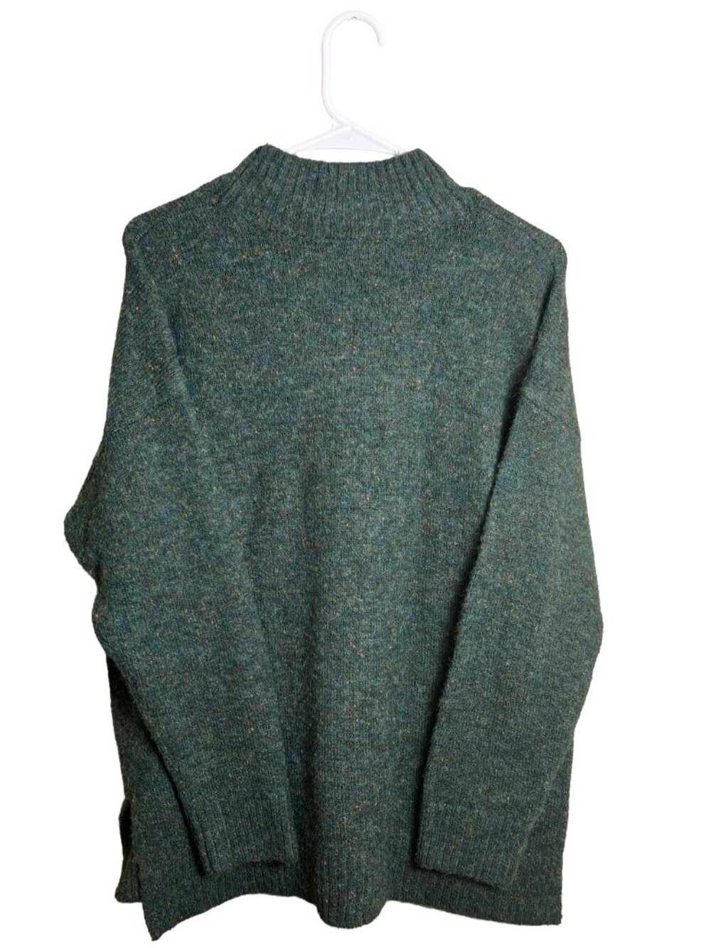 Well Worn Green Donegal Tweed Mock Neck Sweater Large - Picture 2 of 5